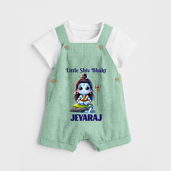 Little Shiv Bhakt Kids Dungaree – Personalized Devotional Wear - MINT GREEN - 0 - 5 Months Old (Chest 18")