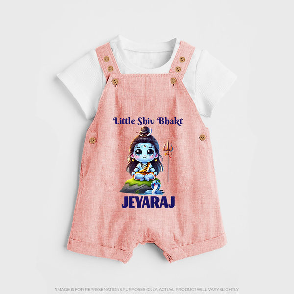Little Shiv Bhakt Kids Dungaree – Personalized Devotional Wear - PEACH - 0 - 5 Months Old (Chest 18")