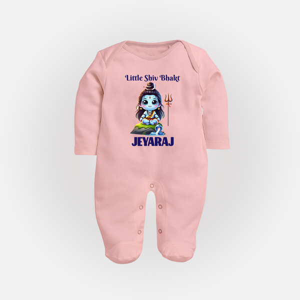 Little Shiv Bhakt Kids Fullbody Suit – Personalized Devotional Wear - BABY PINK - New Born (Chest 7.5")