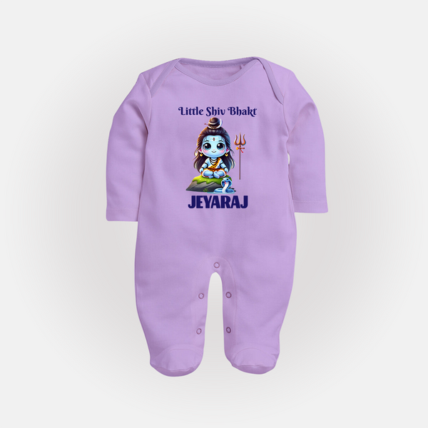 Little Shiv Bhakt Kids Fullbody Suit – Personalized Devotional Wear - LILAC - New Born (Chest 7.5")