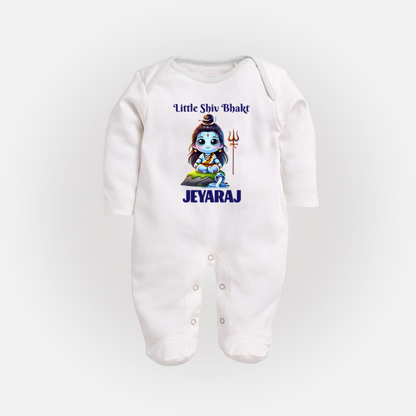 Little Shiv Bhakt Kids Fullbody Suit – Personalized Devotional Wear - WHITE - New Born (Chest 7.5")