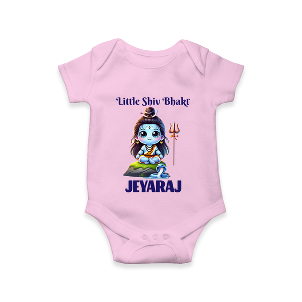 Little Shiv Bhakt Kids Romper – Personalized Devotional Wear - BABY PINK - New Born (Chest 14")