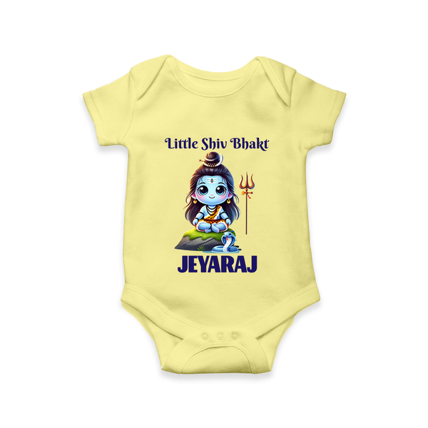 Little Shiv Bhakt Kids Romper – Personalized Devotional Wear - PASTEL YELLOW - New Born (Chest 14")
