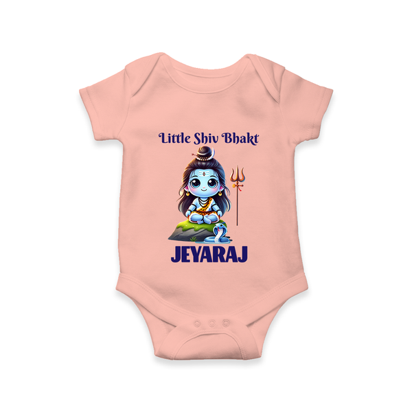 Little Shiv Bhakt Kids Romper – Personalized Devotional Wear - PEACH - New Born (Chest 14")