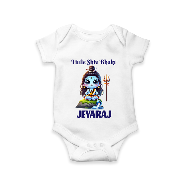 Little Shiv Bhakt Kids Romper – Personalized Devotional Wear - WHITE - New Born (Chest 14")