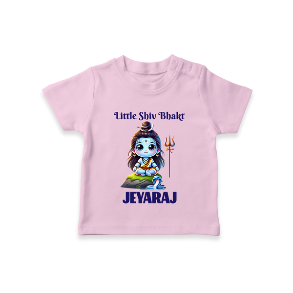 Little Shiv Bhakt Kids T-Shirt – Personalized Devotional Wear - BABY PINK - 0-5 Months Old (Chest 17")