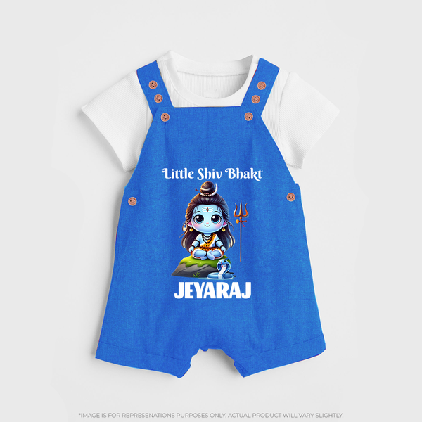 Little Shiv Bhakt Kids Dungaree – Personalized Devotional Wear - COBALT BLUE - 0 - 5 Months Old (Chest 18")