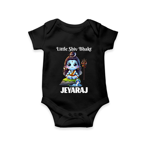 Little Shiv Bhakt Kids Romper – Personalized Devotional Wear - BLACK - New Born (Chest 14")