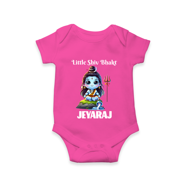 Little Shiv Bhakt Kids Romper – Personalized Devotional Wear - HOT PINK - New Born (Chest 14")