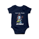 Little Shiv Bhakt Kids Romper – Personalized Devotional Wear - NAVY BLUE - New Born (Chest 14")