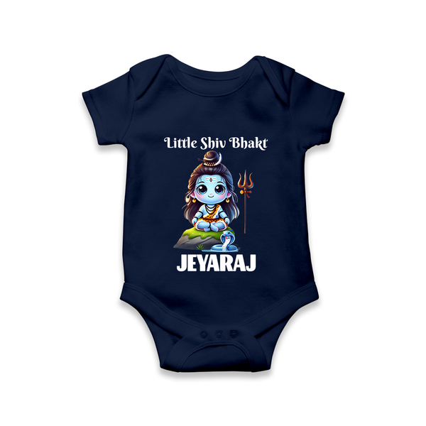 Little Shiv Bhakt Kids Romper – Personalized Devotional Wear - NAVY BLUE - New Born (Chest 14")