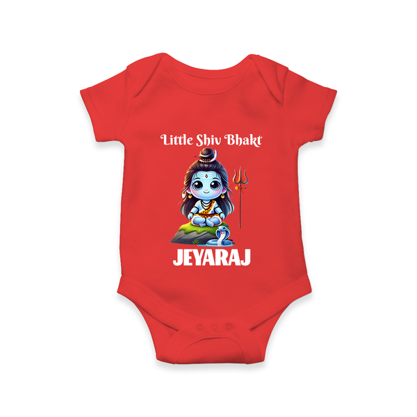 Little Shiv Bhakt Kids Romper – Personalized Devotional Wear - RED - New Born (Chest 14")