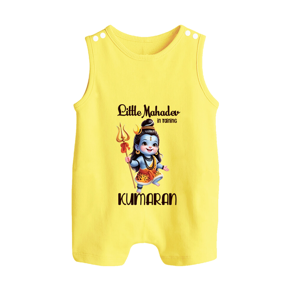 Little Mahadev in Training Kids Romper Suit – Personalized Shiva Theme - PASTEL YELLOW - 0 - 5 Months Old (Chest 18")