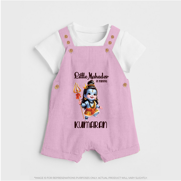 Little Mahadev in Training Kids Dungaree – Personalized Shiva Theme - BABY PINK - 0 - 5 Months Old (Chest 18")
