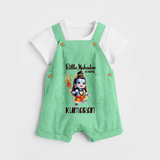 Little Mahadev in Training Kids Dungaree – Personalized Shiva Theme - GREEN - 0 - 5 Months Old (Chest 18")