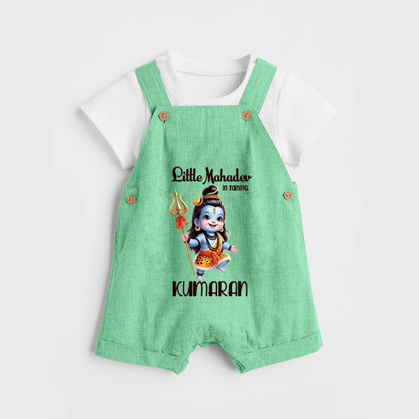 Little Mahadev in Training Kids Dungaree – Personalized Shiva Theme - GREEN - 0 - 5 Months Old (Chest 18")