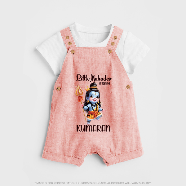 Little Mahadev in Training Kids Dungaree – Personalized Shiva Theme - PEACH - 0 - 5 Months Old (Chest 18")