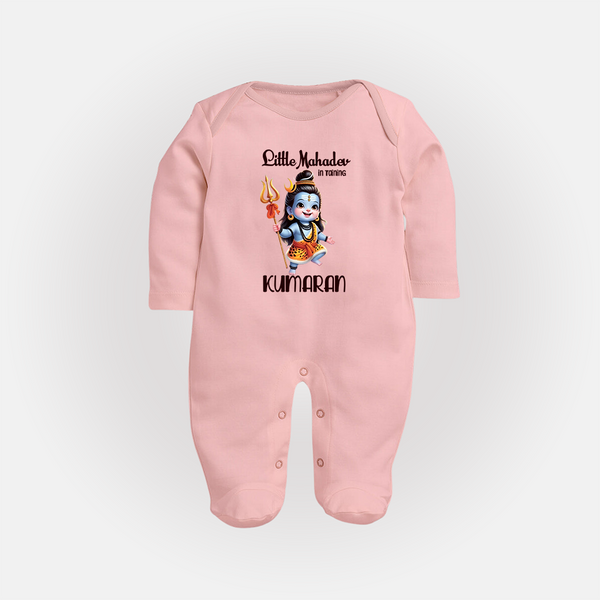Little Mahadev in Training Kids Fullbody Suit – Personalized Shiva Theme - BABY PINK - New Born (Chest 7.5")