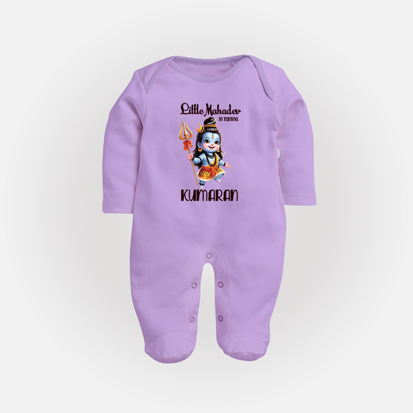 Little Mahadev in Training Kids Fullbody Suit – Personalized Shiva Theme - LILAC - New Born (Chest 7.5")