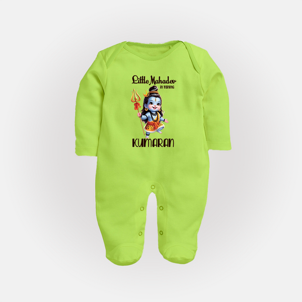 Little Mahadev in Training Kids Fullbody Suit – Personalized Shiva Theme - LIME GREEN - New Born (Chest 7.5")