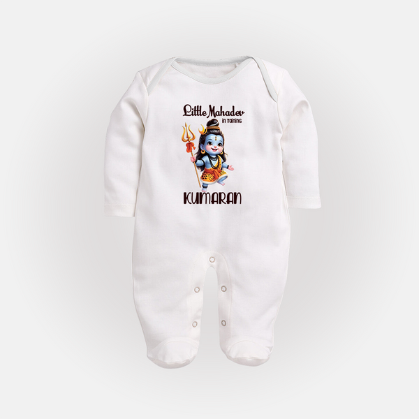 Little Mahadev in Training Kids Fullbody Suit – Personalized Shiva Theme - WHITE - New Born (Chest 7.5")