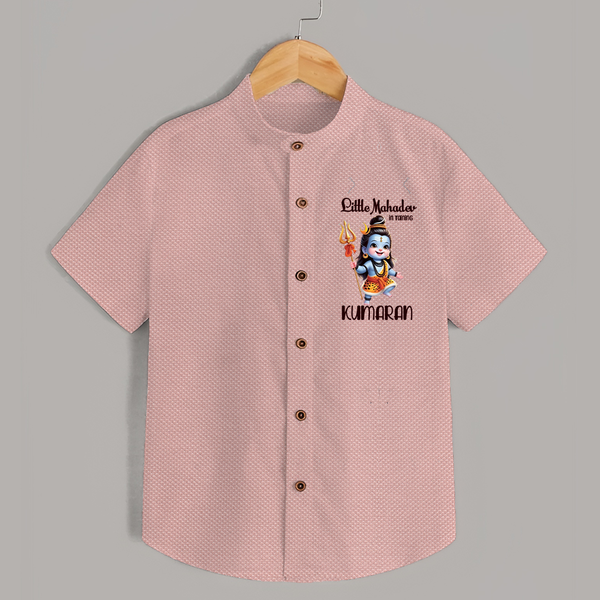 Little Mahadev in Training Kids Shirt – Personalized Shiva Theme - PEACH - 0 - 6 Months Old (Chest 23")
