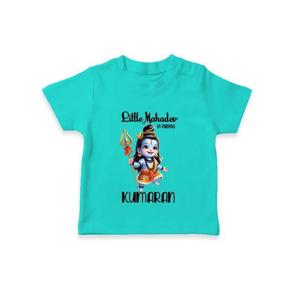 Little Mahadev in Training Kids T-Shirt – Personalized Shiva Theme - TEAL - 0-5 Months Old (Chest 17")
