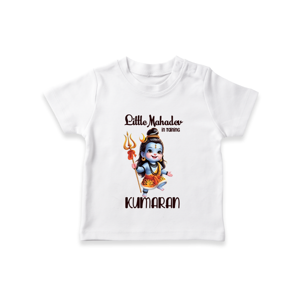 Little Mahadev in Training Kids T-Shirt – Personalized Shiva Theme - WHITE - 0-5 Months Old (Chest 17")