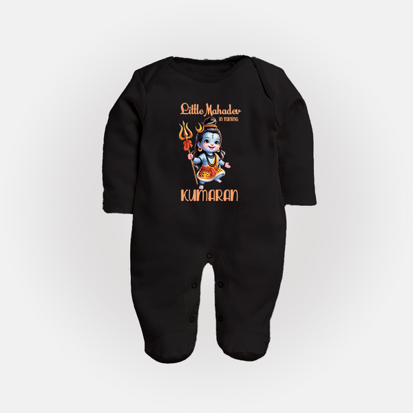 Little Mahadev in Training Kids Fullbody Suit – Personalized Shiva Theme - BLACK - New Born (Chest 7.5")