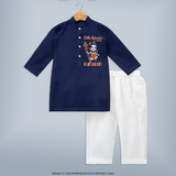 Little Mahadev in Training Kids Kurta – Personalized Shiva Theme - NAVY BLUE - 3 - 6 Months Old (Chest 24", Kurta Length 14'', Waist 19", Pant Length 14")