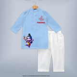 Maha Shivratri Kids kurta – Personalized Shiva Theme - BABY BLUE - 3 - 6 Months Old (Chest 24", Kurta Length 14'', Waist 19", Pant Length 14")