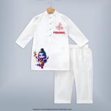 Maha Shivratri Kids kurta – Personalized Shiva Theme - WHITE - 3 - 6 Months Old (Chest 24", Kurta Length 14'', Waist 19", Pant Length 14")