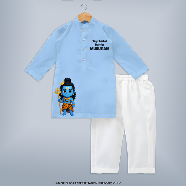 Tiny Trishul Warrior Kids kurta Shiva Theme Wear - BABY BLUE - 3 - 6 Months Old (Chest 24", Kurta Length 14'', Waist 19", Pant Length 14")