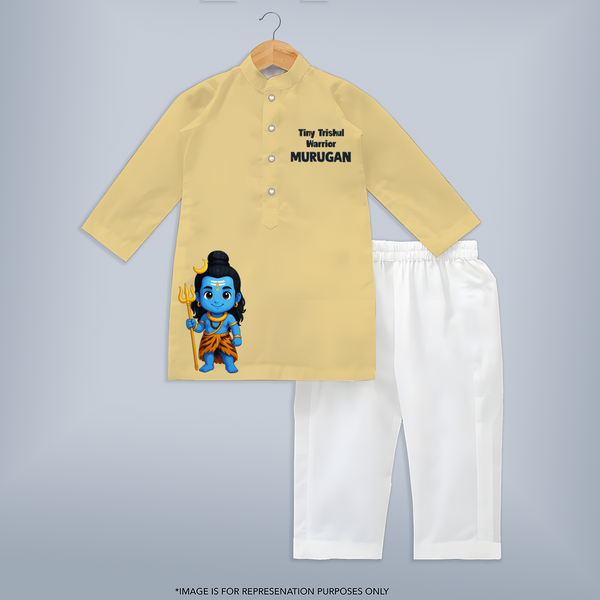 Tiny Trishul Warrior Kids kurta Shiva Theme Wear - PASTEL YELLOW - 3 - 6 Months Old (Chest 24", Kurta Length 14'', Waist 19", Pant Length 14")