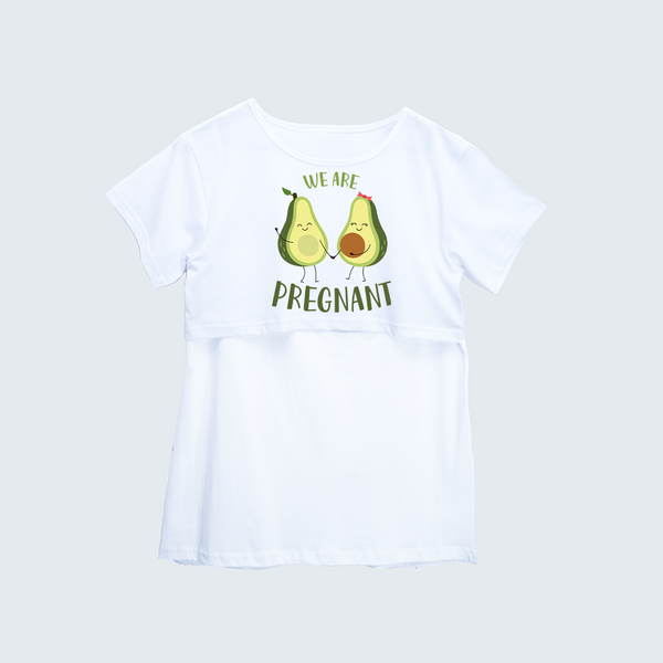 "We Are Pregnant "- Comfort Fit Maternity T-shirt With Prints - WHITE - XS XS(Chest 32")