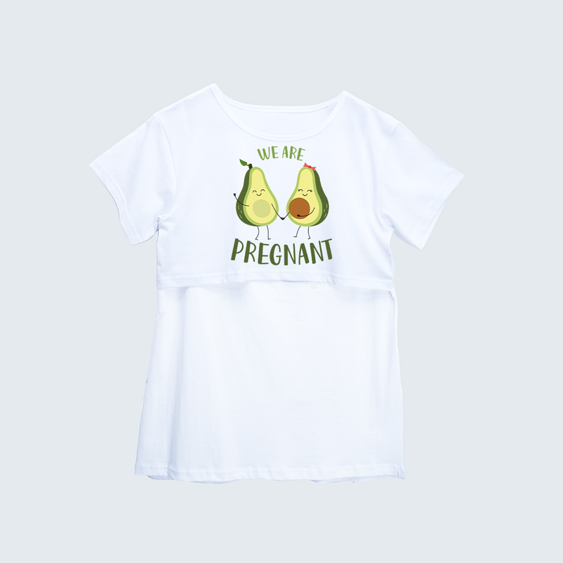 "We Are Pregnant "- Comfort Fit Maternity T-shirt With Prints - WHITE - XS XS(Chest 32")