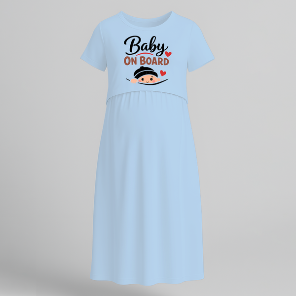 Baby On Board Printed Feeding Maternity Maxi Dress - BABY BLUE - Extra Small (Chest 32")