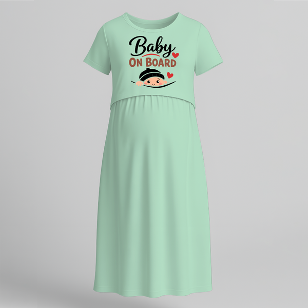 Baby On Board Printed Feeding Maternity Maxi Dress - MINT GREEN - Extra Small (Chest 32")