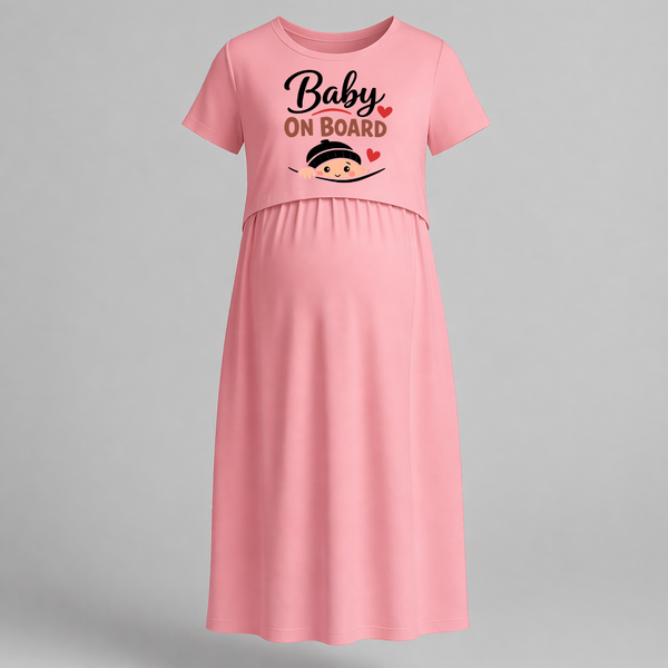 Baby On Board Printed Feeding Maternity Maxi Dress - PEACH - Extra Small (Chest 32")
