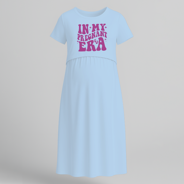 In My Pregnant Era Printed Maternity Maxi Dress - BABY BLUE - Extra Small (Chest 32")