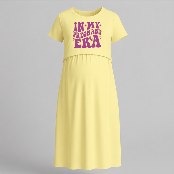 In My Pregnant Era Printed Maternity Maxi Dress - PASTEL YELLOW - Extra Small (Chest 32")