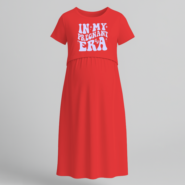 In My Pregnant Era Printed Maternity Maxi Dress - RED - Extra Small (Chest 32")