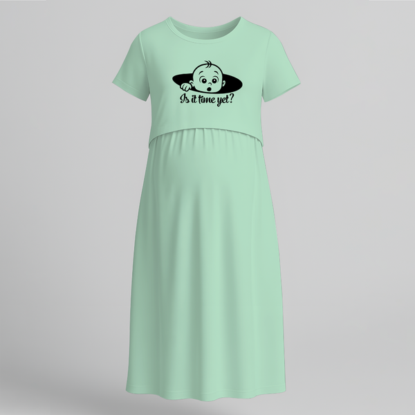 Is It Time Yet? Cute Pregnancy Feeding Maxi Dress - MINT GREEN - Extra Small (Chest 32")