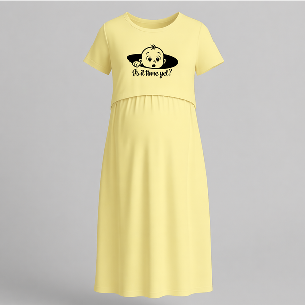 Is It Time Yet? Cute Pregnancy Feeding Maxi Dress - PASTEL YELLOW - Extra Small (Chest 32")