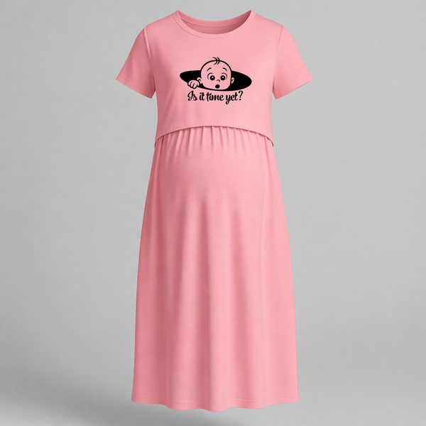Is It Time Yet? Cute Pregnancy Feeding Maxi Dress - PEACH - Extra Small (Chest 32")