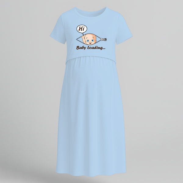 Baby Loading Printed Feeding-Friendly Maternity Maxi - BABY BLUE - Extra Small (Chest 32")
