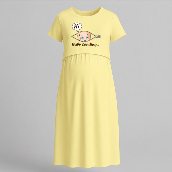 Baby Loading Printed Feeding-Friendly Maternity Maxi - PASTEL YELLOW - Extra Small (Chest 32")