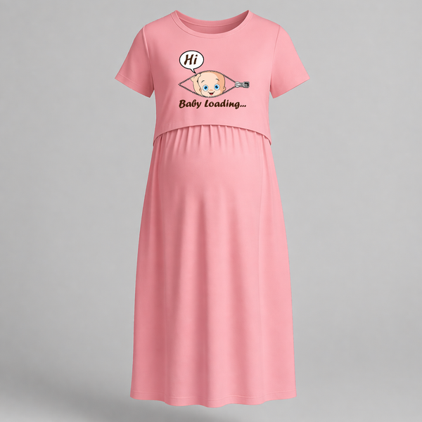 Baby Loading Printed Feeding-Friendly Maternity Maxi - PEACH - Extra Small (Chest 32")