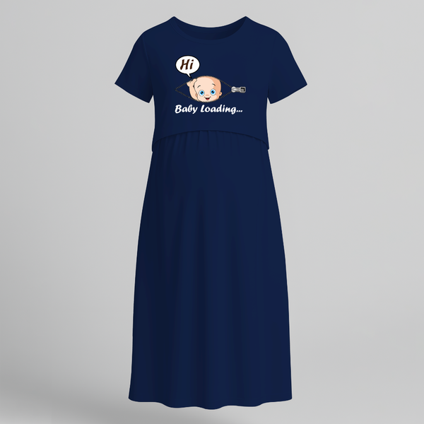 Baby Loading Printed Feeding-Friendly Maternity Maxi - NAVY BLUE - Extra Small (Chest 32")
