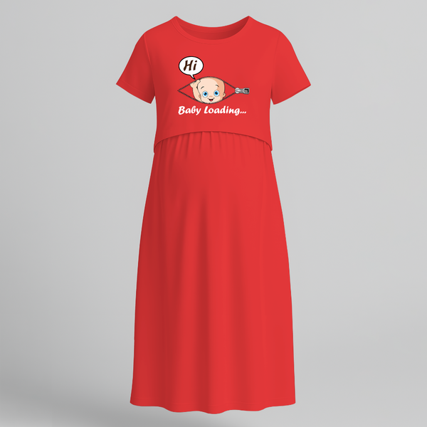 Baby Loading Printed Feeding-Friendly Maternity Maxi - RED - Extra Small (Chest 32")